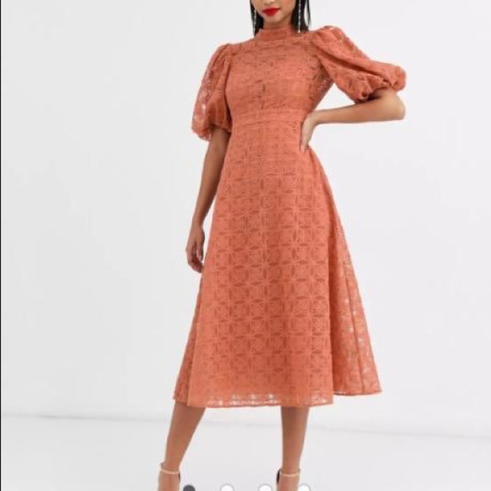 ASOS Orange Lace Midi Dress